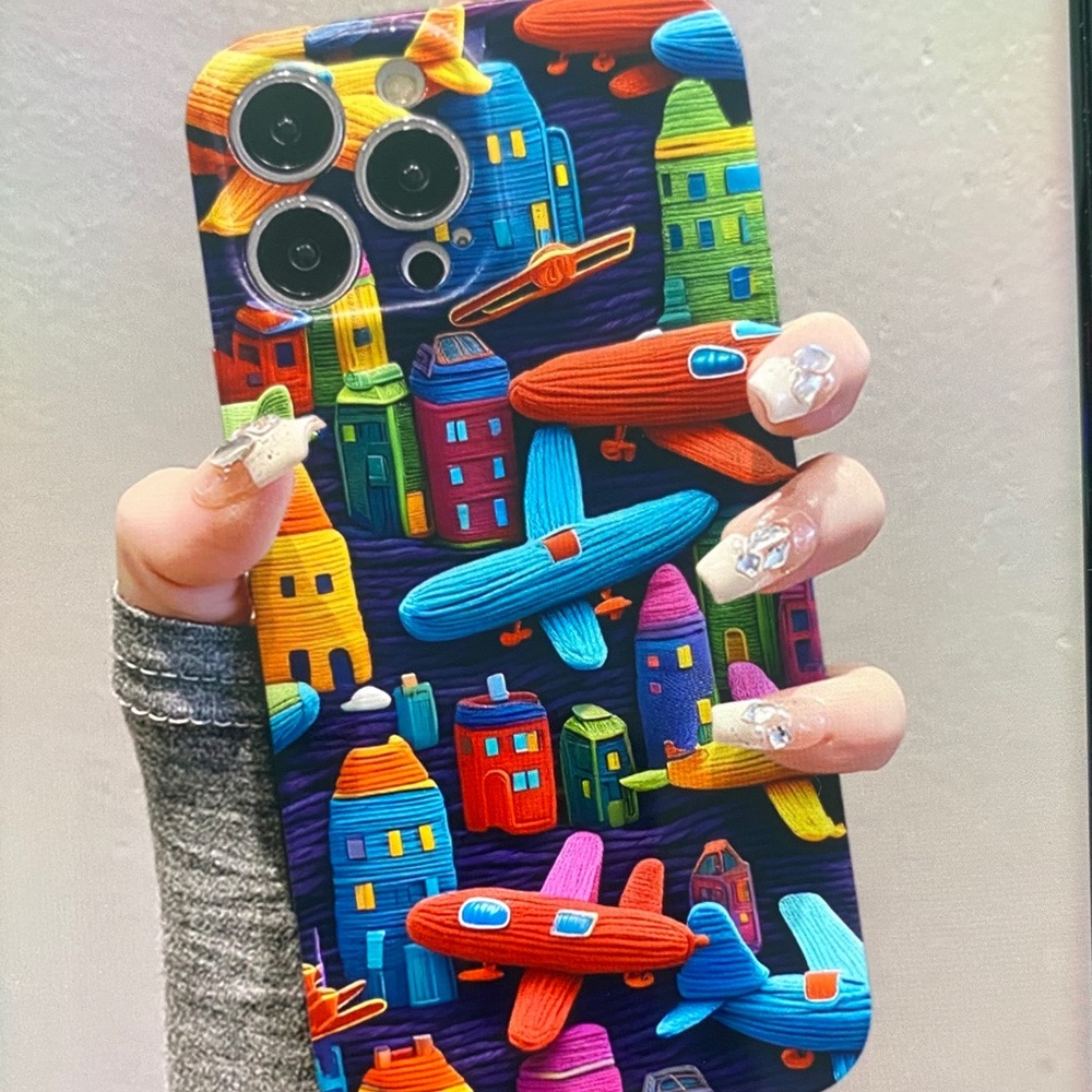Colorful Airplane & City Kids Phone Case - Multicolor